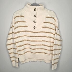 Madewell tripe knit sweater sizeS cream & brown color